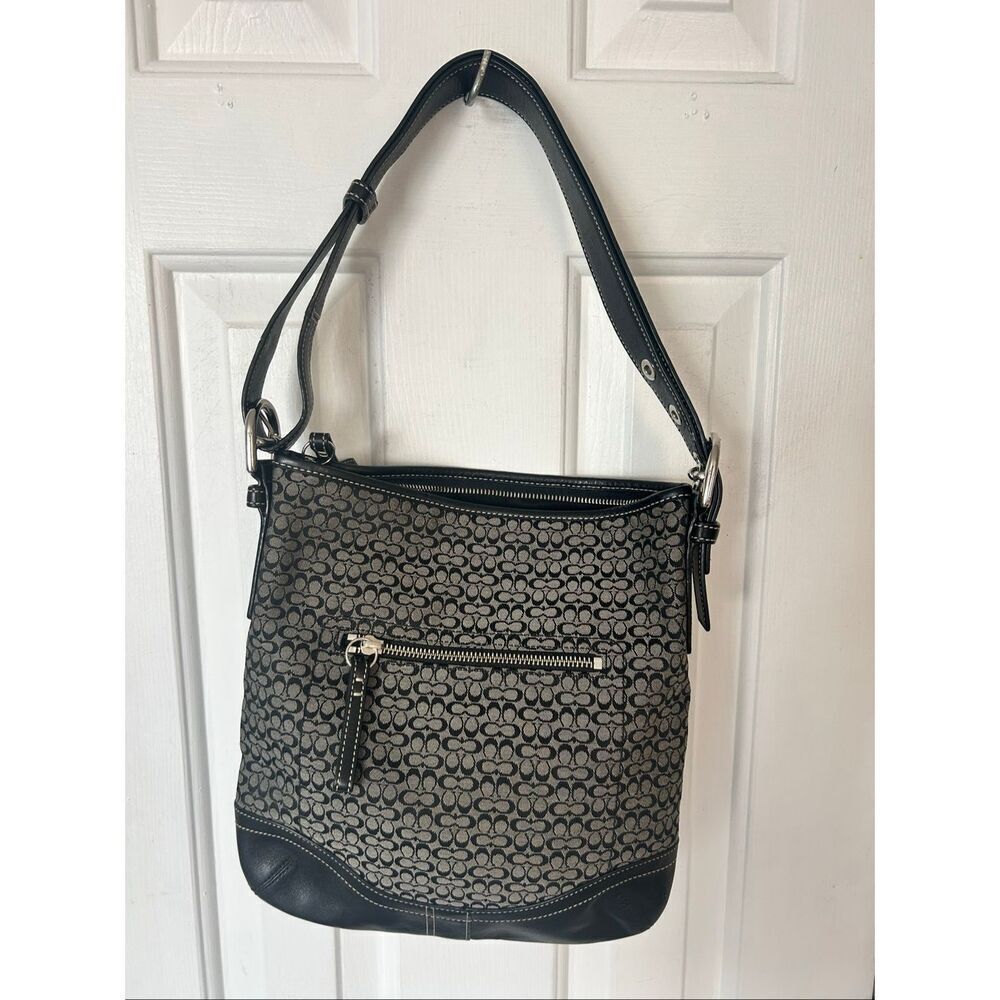 Coach Signature Authentic Vintage Double C Black Leather Trim Handbag M0769